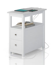 End Table with Charging Station, Side Table with 2 Drawer & USB Ports & Power Outlets
