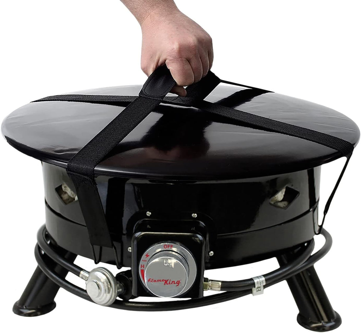 Flame King Smokeless Propane Fire Pit, 24 - inch Portable Firebowl, 58K BTU with Self Igniter, Cover, & Carry Straps for RV, Camping, & Outdoor Living - Bircata