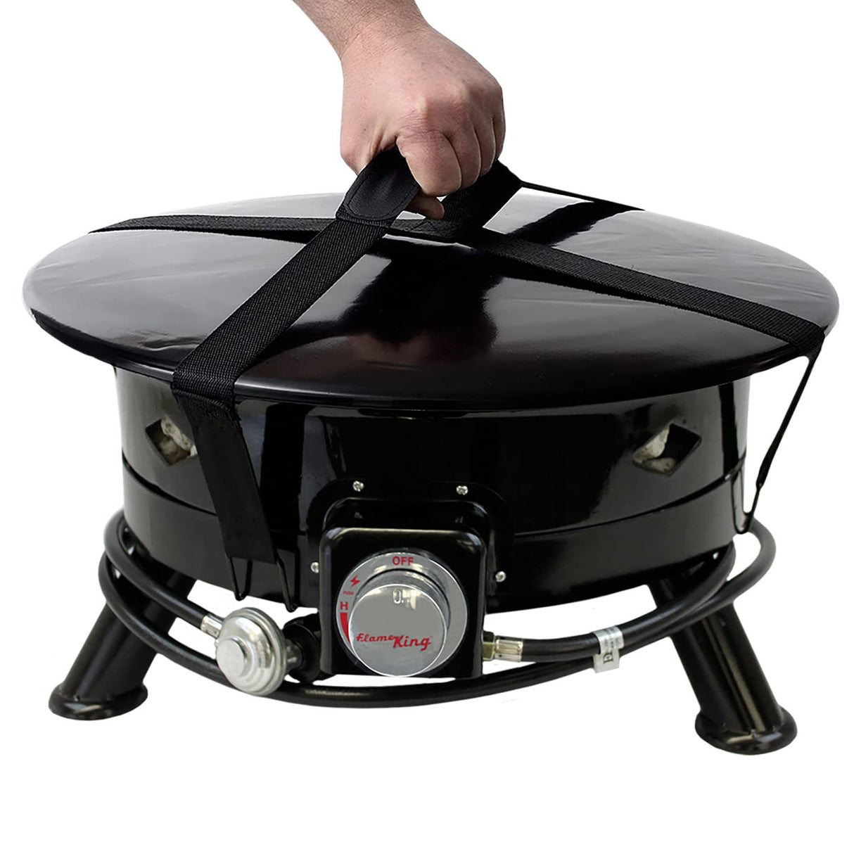 Flame King Smokeless Propane Fire Pit, 24 - inch Portable Firebowl, 58K BTU with Self Igniter, Cover, & Carry Straps for RV, Camping, & Outdoor Living - Bircata