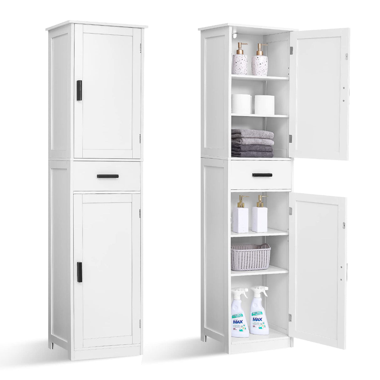 67“ Tall Bathroom Cabinet, Storage Cabinet with 4 Shelves & 2 Doors, Narrow Storage