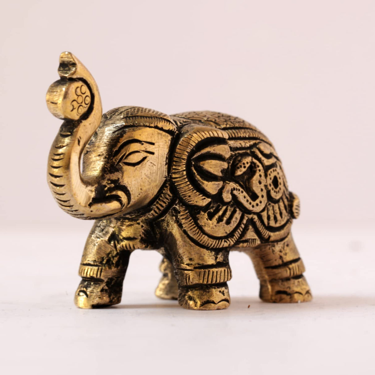 Brass Elephant with Om and Kalash Good Luck Charm Religious Gifts for Home Mandir