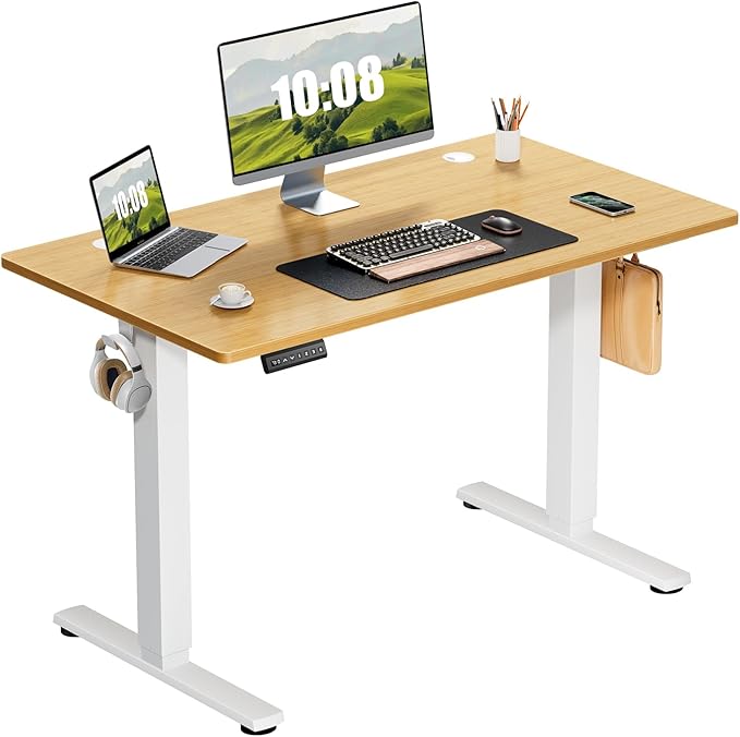 Adjustable Height, 63inch Electric Sit Stand up Desk for Home Office, Modern Rising Work Table for Computer Laptop, Lift Gaming Desk Sturdy Ergonomic Workstation, Rust Brown