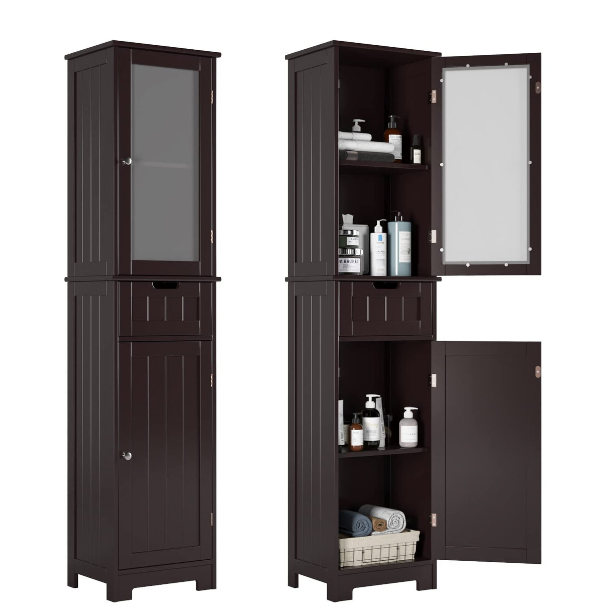 Bathroom Cabinet, Storage Cabinet with 2 Door & 1 Drawer, Floor Freestanding Cabinet with Adjustable Shelves,
