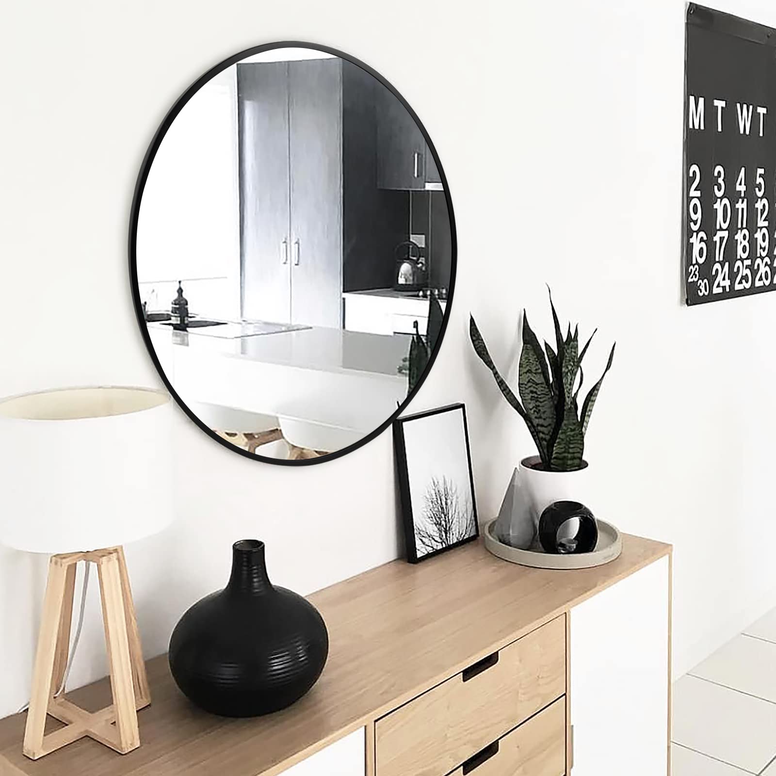Black Circle Mirror for Wall 20 inch - Round Mirror for Bathroom, Entryway