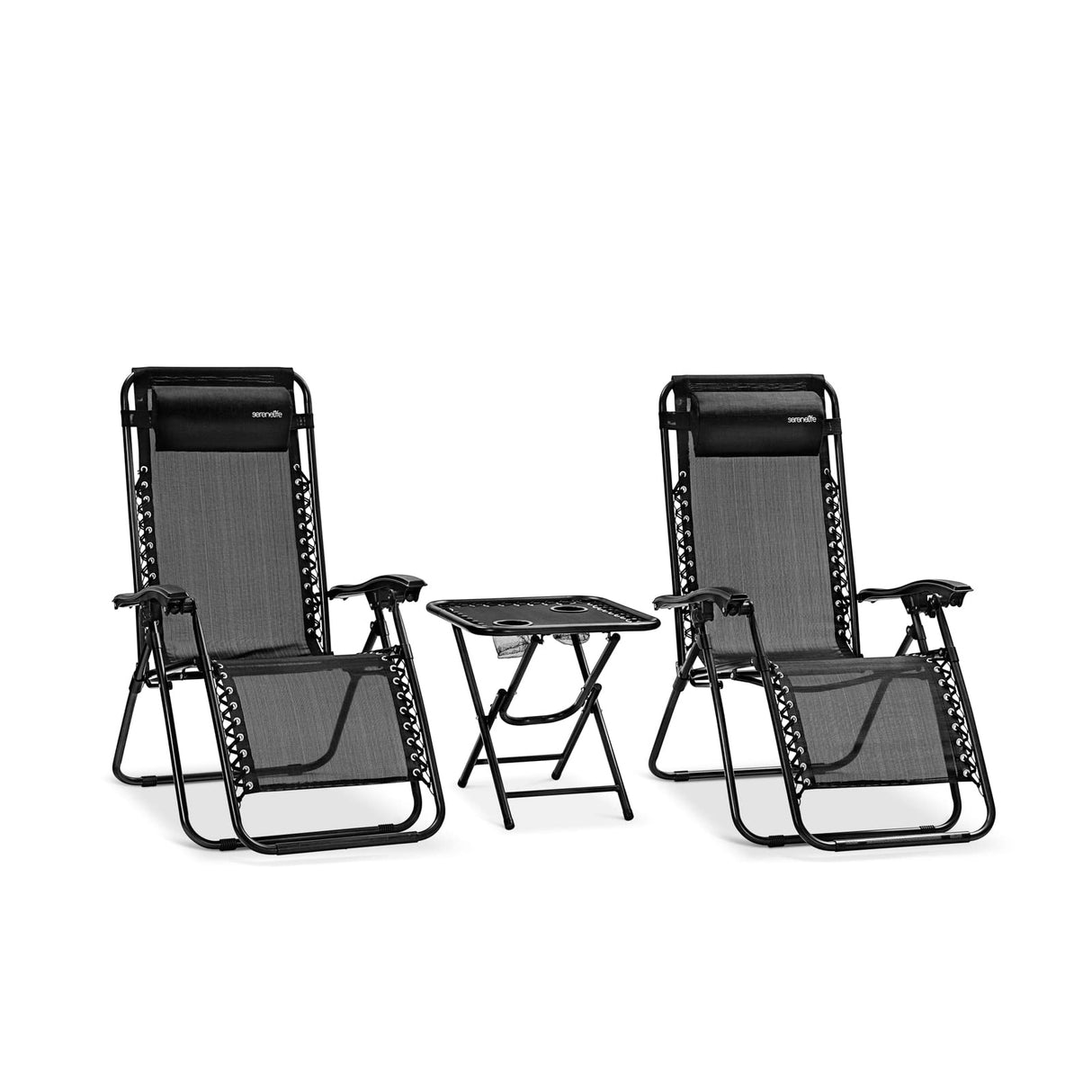 - Adjustable Mesh Lawn Chairs - Outdoor Lounge Chairs with Side Table 2 Cup Holders