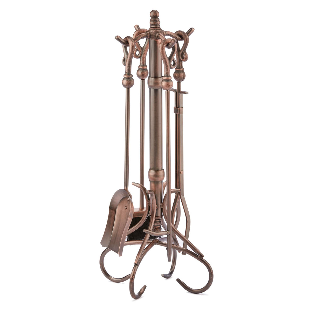 F-1657, 5-PieceVenetian Bronze Fireplace Tools Set with Heavy Crook Handles