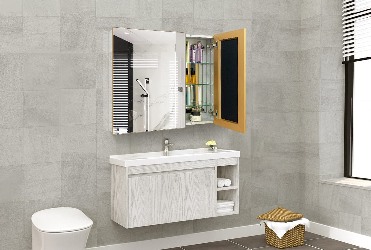 Bathroom Medicine Cabinet with Farmhouse Gold Metal Framed 26(H) x30(W) Inches