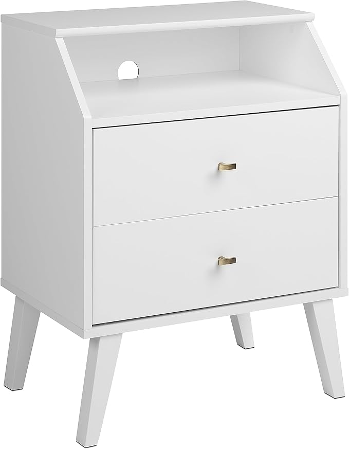 Milo Mid-Century Modern 2 Drawer Nightstand With Angled Top, Bedside Table