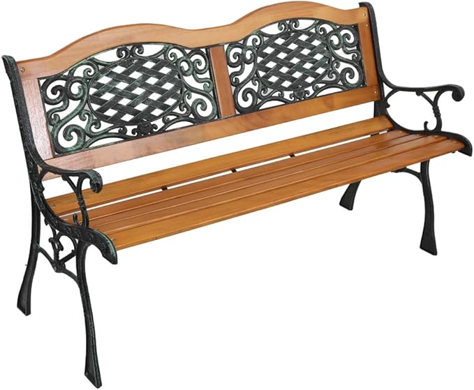 Outdoor Bench Metal Garden Bench, Wood Patio Benches