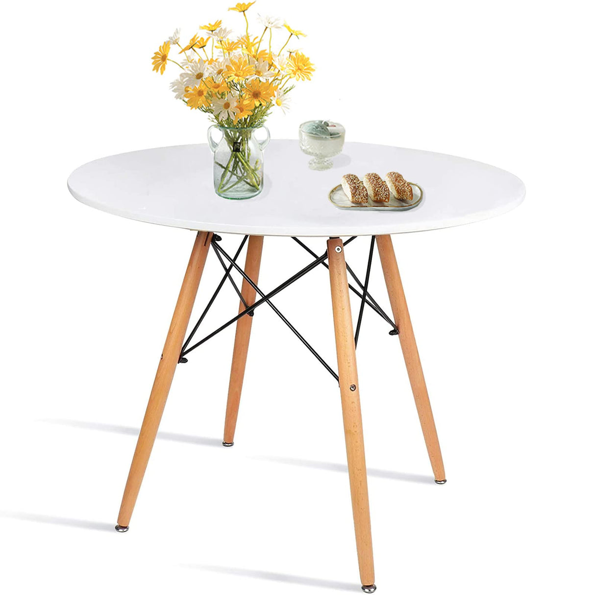 Round White Dining Table - 32 Inch Engineered Wood Top for Small Spaces
