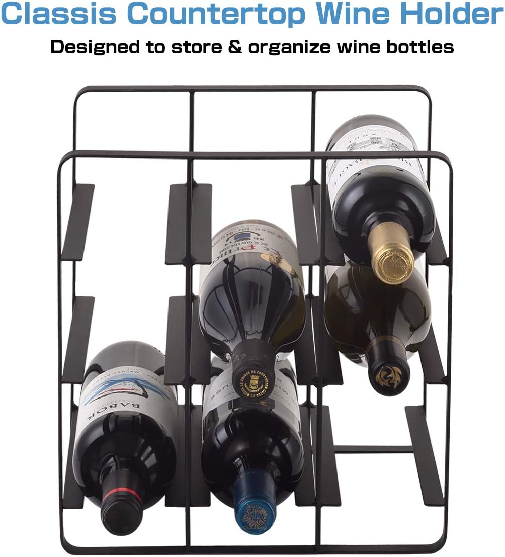 9 Bottles Metal Wine Rack, Free-Standing Cabinet Water Bottle