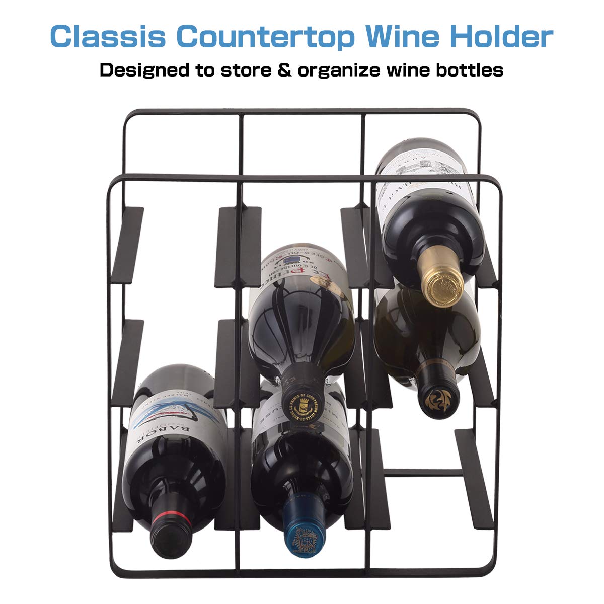 9 Bottles Metal Wine Rack, Free-Standing Cabinet Water Bottle