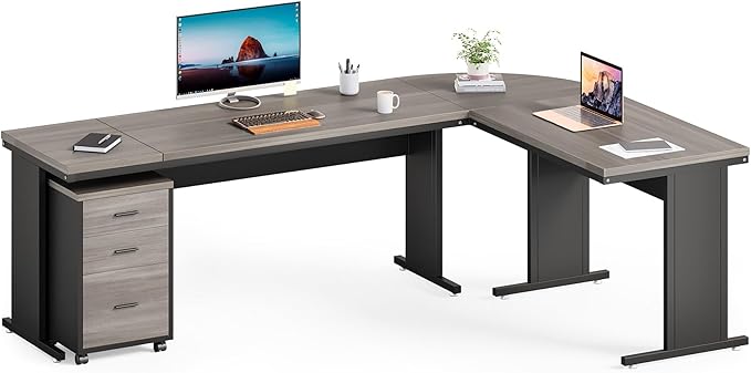 82.67" Long Executive Desk Large L-Shaped Computer Office Desk