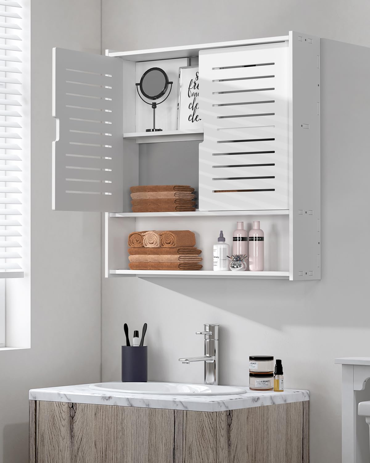 Bathroom Wall Cabinet, Wall Mounted Medicine Cabinet White Over The Toilet Storage