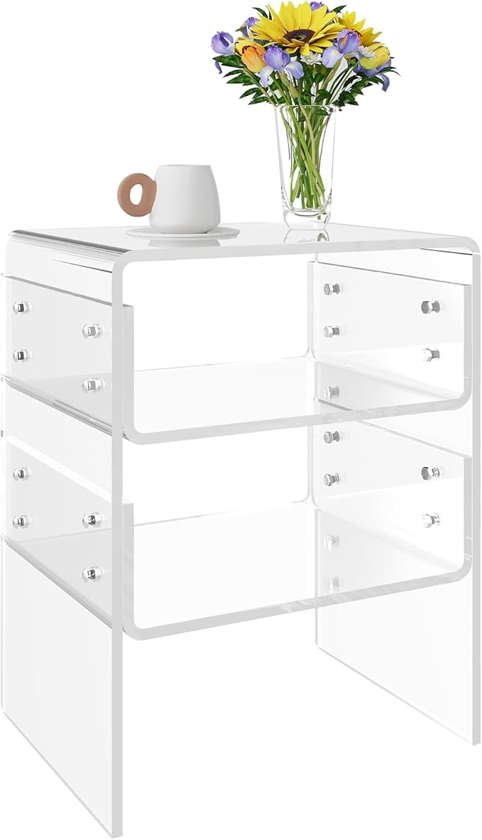 3 Tier Storage Shelf, Orange Acrylic Nightstand