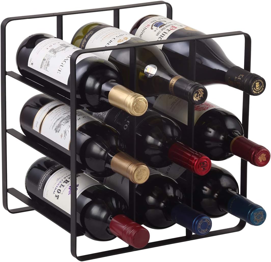 9 Bottles Metal Wine Rack, Free-Standing Cabinet Water Bottle