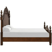 Benjara Akil Queen Size Poster Bed, Classical Carved Headboard, Cherry Brown Wood
