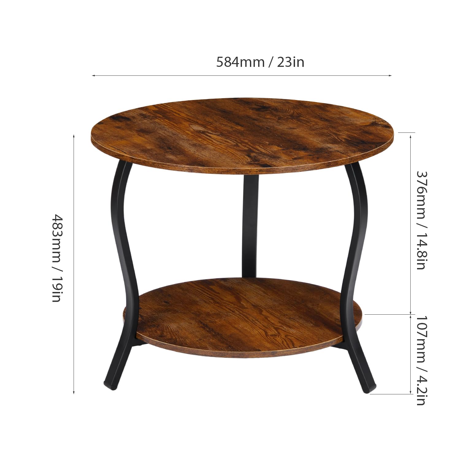 Small Round Coffee Table with Open Storage,23" 2-Tier Coffee Side Tables