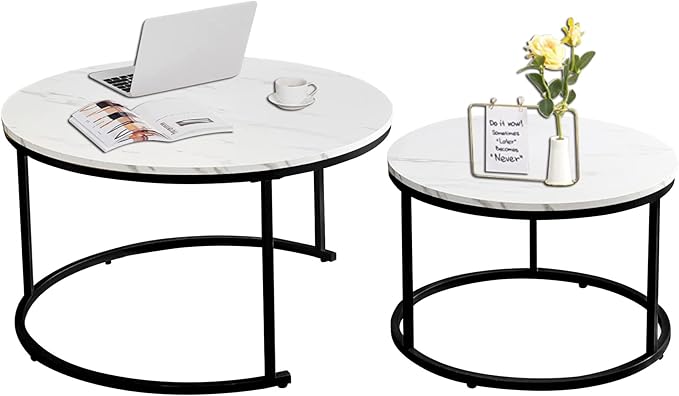 Coffee Table Set of 2 Nesting Tables,Round Sofa Table for Living Room