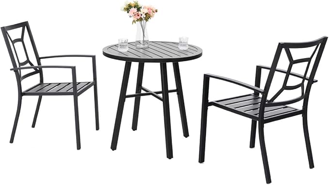 Metal Outdoor Patio Bistro Set 3 Piece Dining Furniture - Black