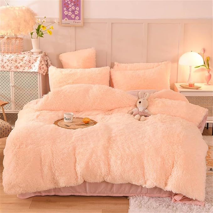Plush Shaggy Duvet Cover Set Queen Luxury Fluffy Faux Fur Comforter Cover Set Ultra