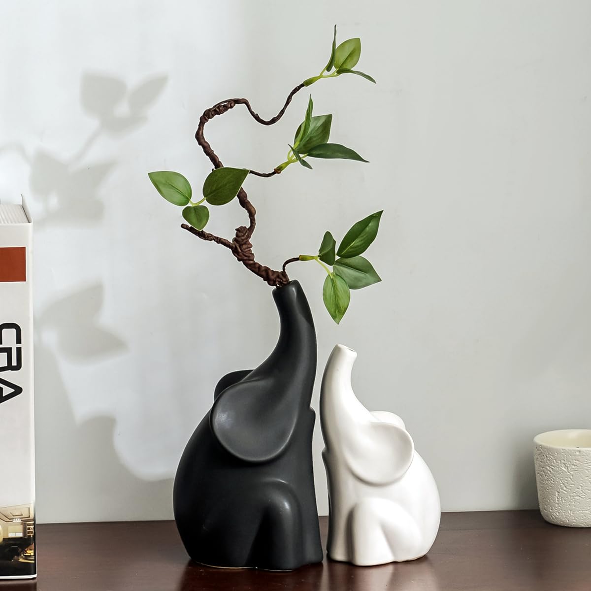 Loving Pair of Elephants,with Flower,Modern Ceramic Decor Statue,Good Luck Elephant