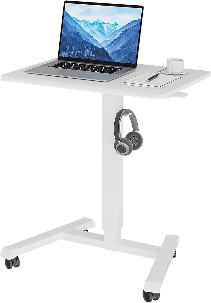 25.6" x 17.7" Mobile Standing Desk, Gas Spring Mobile Stand Up Desk, Portable Podium