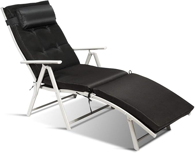 Outdoor Folding Chaise Lounge Chair, Lightweight Recliner Chair w/ 7 Adjustable Backrest Positions