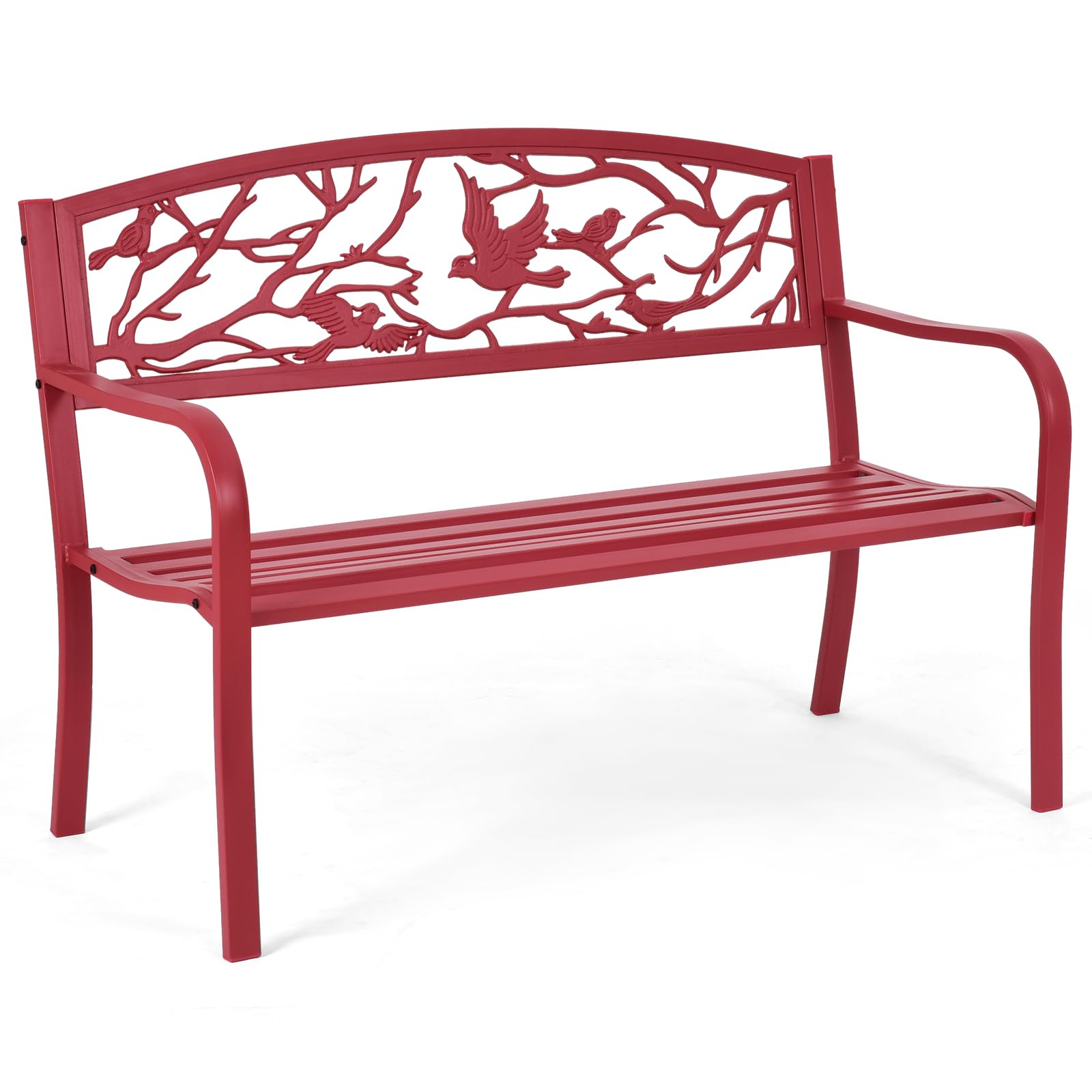 Metal Outdoor Garden Bench Park Bench, Patio Bench with Bird & Twig Cast Iron Back