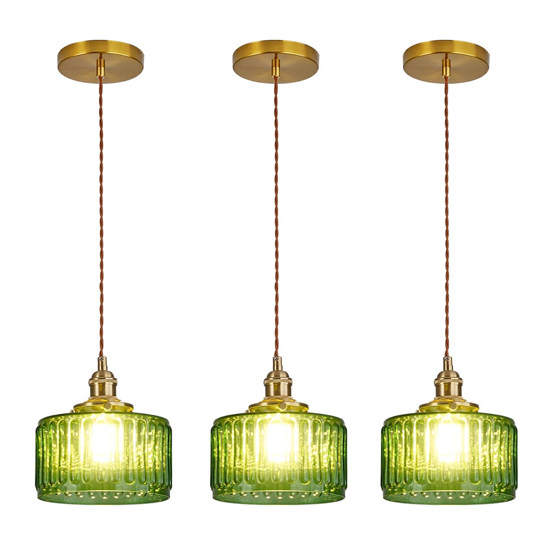 Green Pendant Light Fixtures Striped Glass One-Light Mid Century Ceiling Hanging Light S