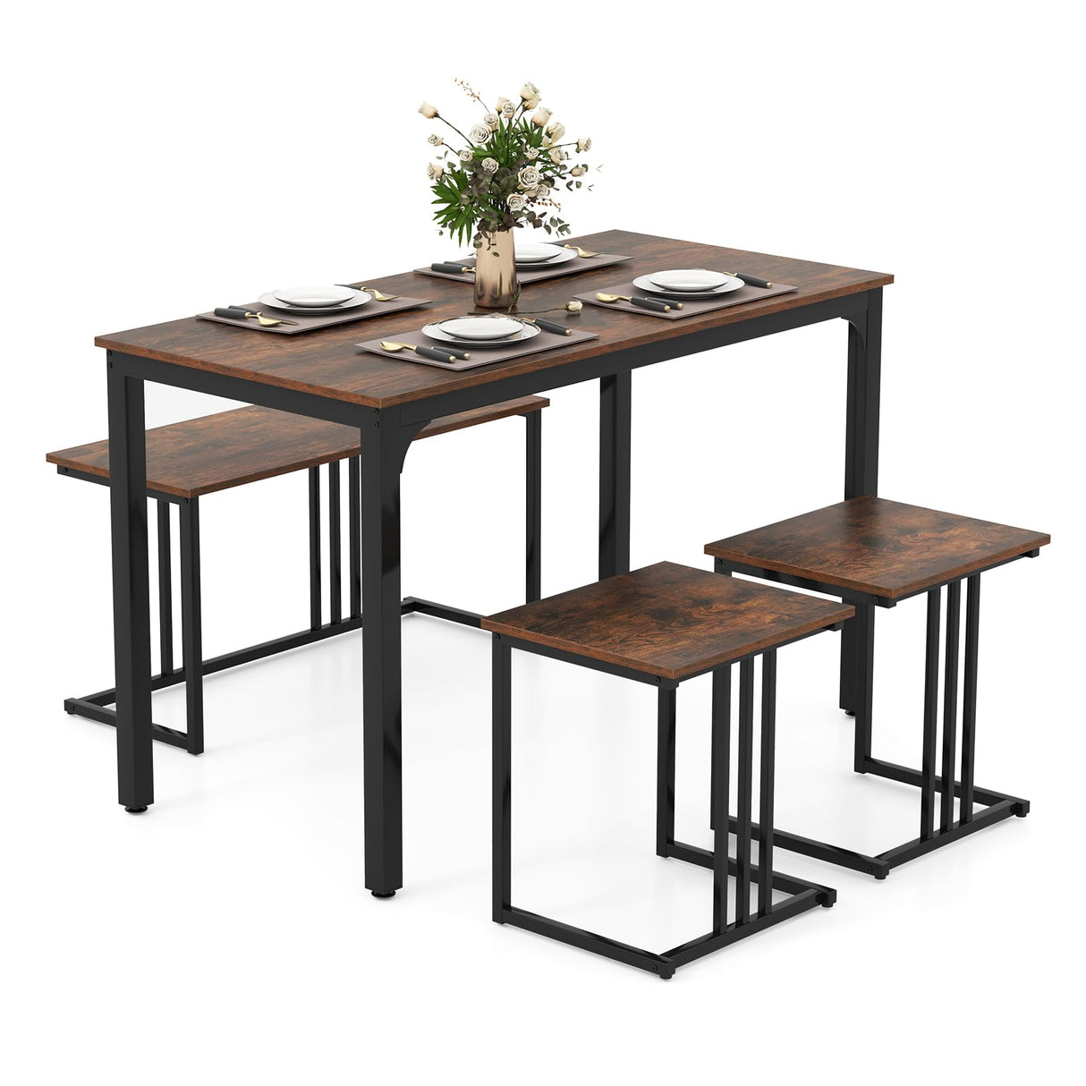 4-Piece Dining Table Set for 4, Modern Kitchen Table and Chairs, Nesting Furniture Set