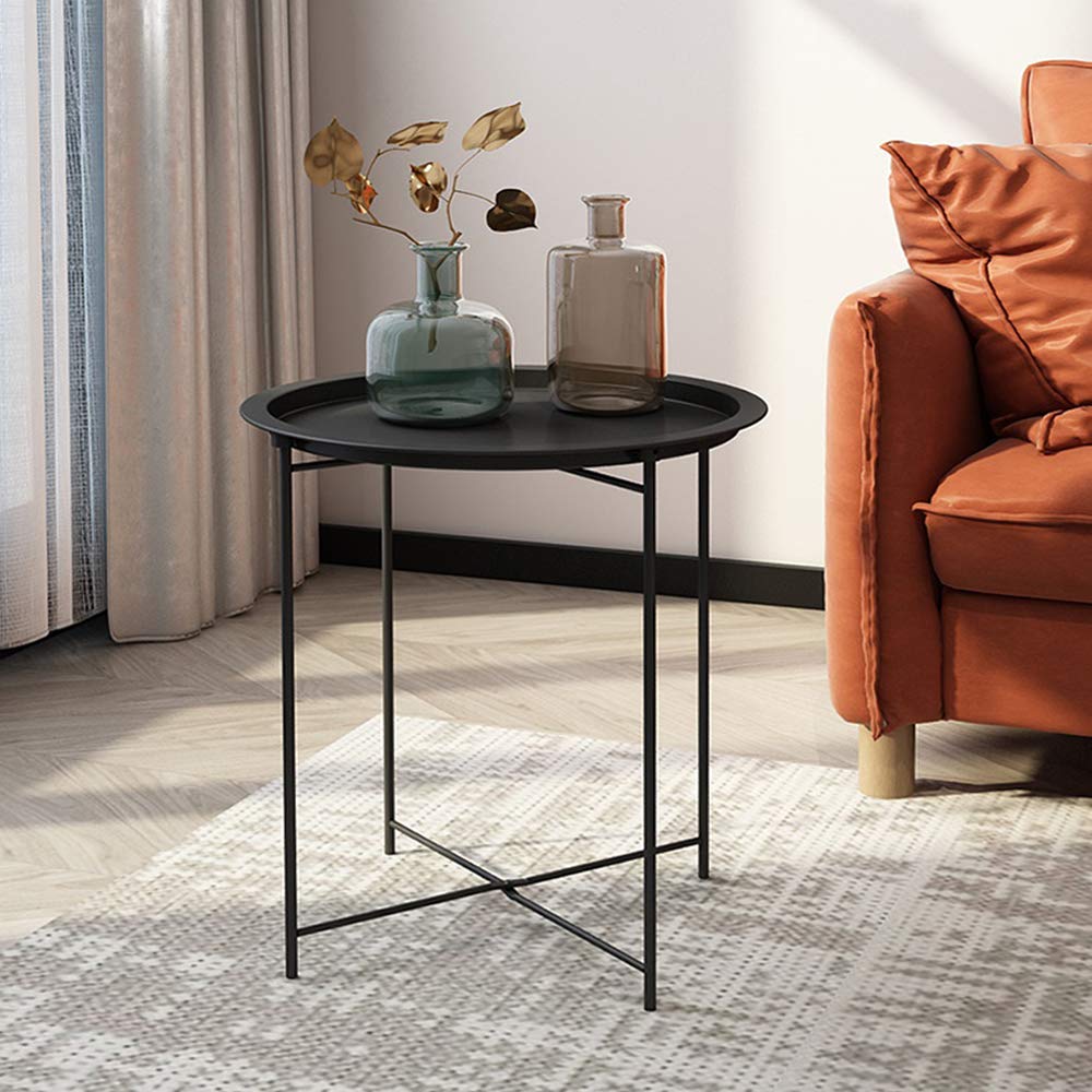 Side Table Round Foldable Tray Metal End Table,Coffee Table,Sofa Table for Bedroom