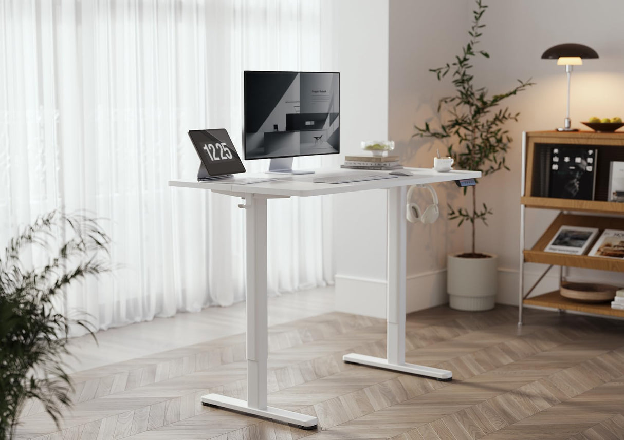 Electric Standing Desk, Adjustable Height Stand up Desk, 48x24 Inches Sit Stand Home Office Desk with Splice Board,White Top