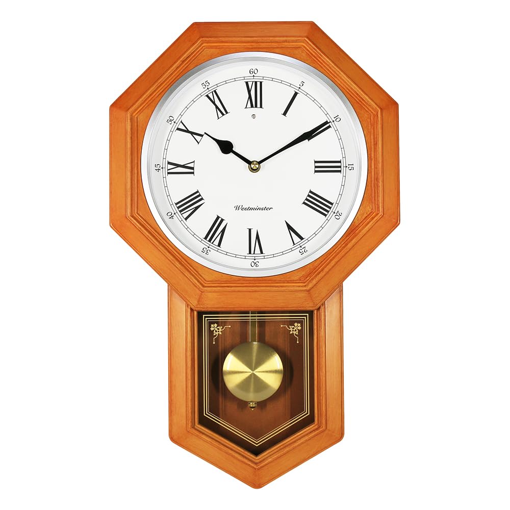 66236A Plastic Pendulum Clock Wood Grain Color.Sturdy Frame.Westminster Chime