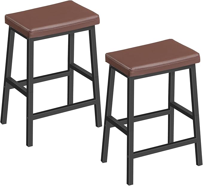 Bar Stools, 24" Set of 2 Bar Chairs, PU Leather Upholstered Breakfast Stools