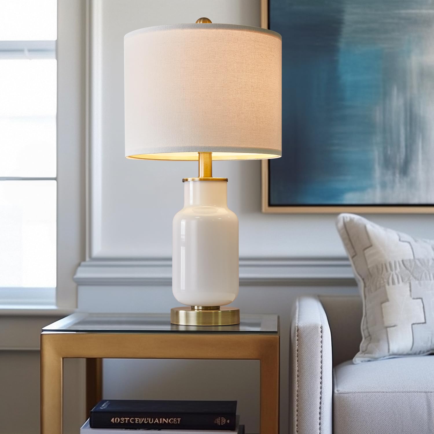 21.25" Table Lamp Set of 2 Modern Lamp for Living Room Glass Nightstand Lamp