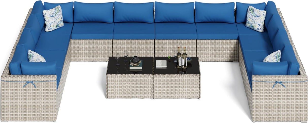 14-Piece Gray Rattan Patio Furniture Sets, Outdoor Conversation Sofa Sets