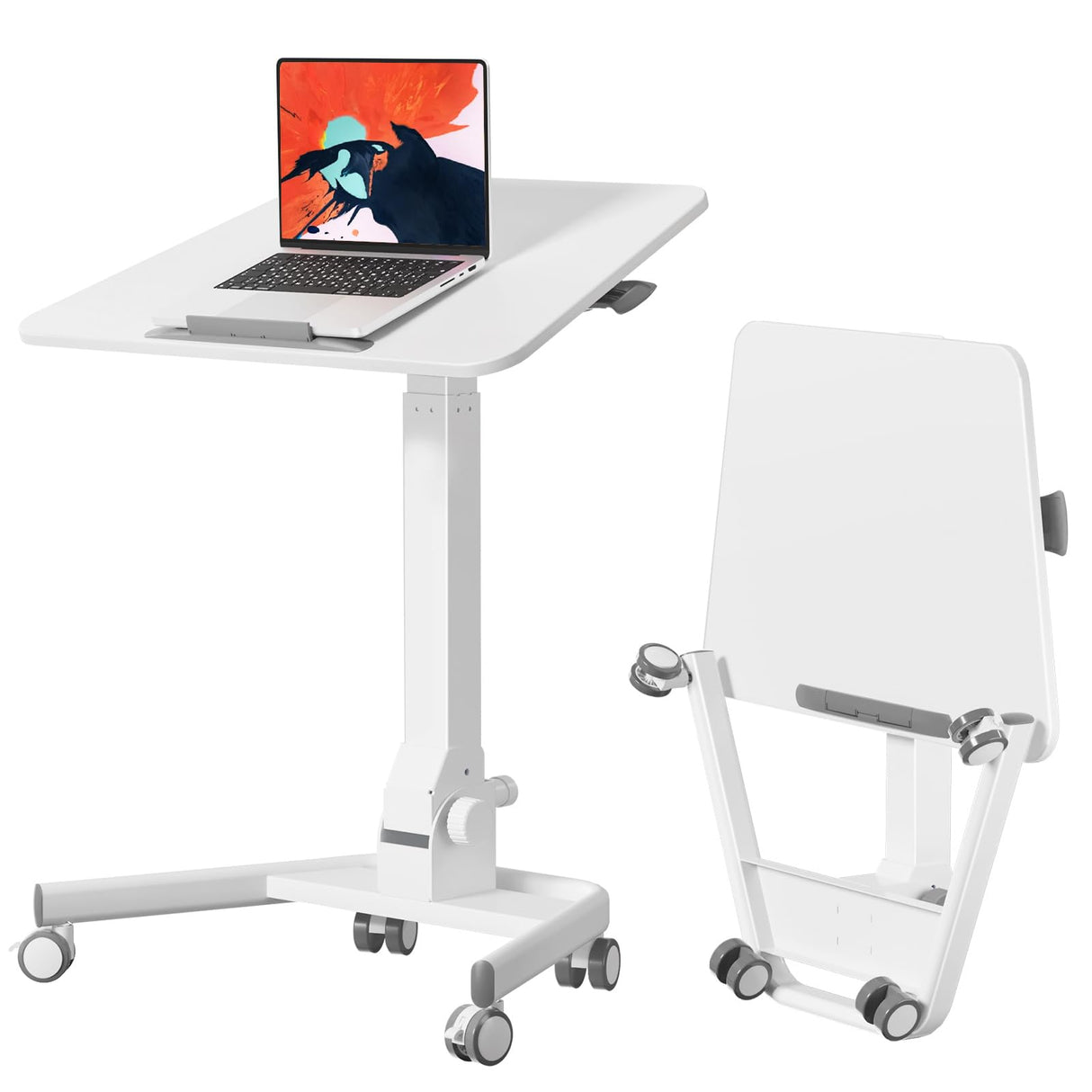 Foldable Mobile Standing Desk, 90° Tiltable Rolling Standing Desk