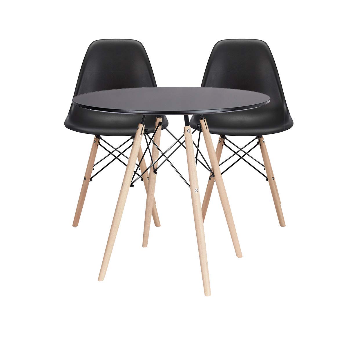 Modern Round Office Side Table in Black with Beech Wood Legs