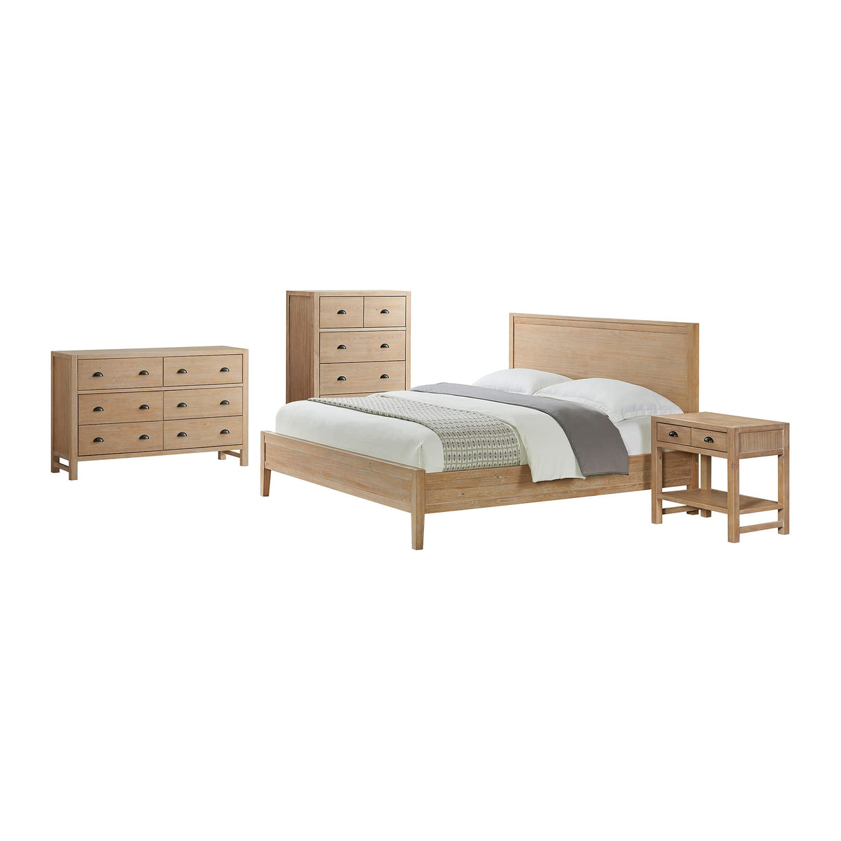4-Piece King Bedroom Set - Solid Pine Wood, Includes King Bed