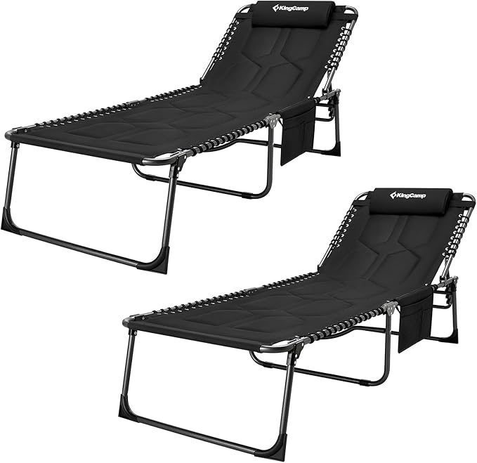 KingCamp Oversize Lounge Chair Outdoor Set of 2, Extra Large Padded Folding 5 Positions