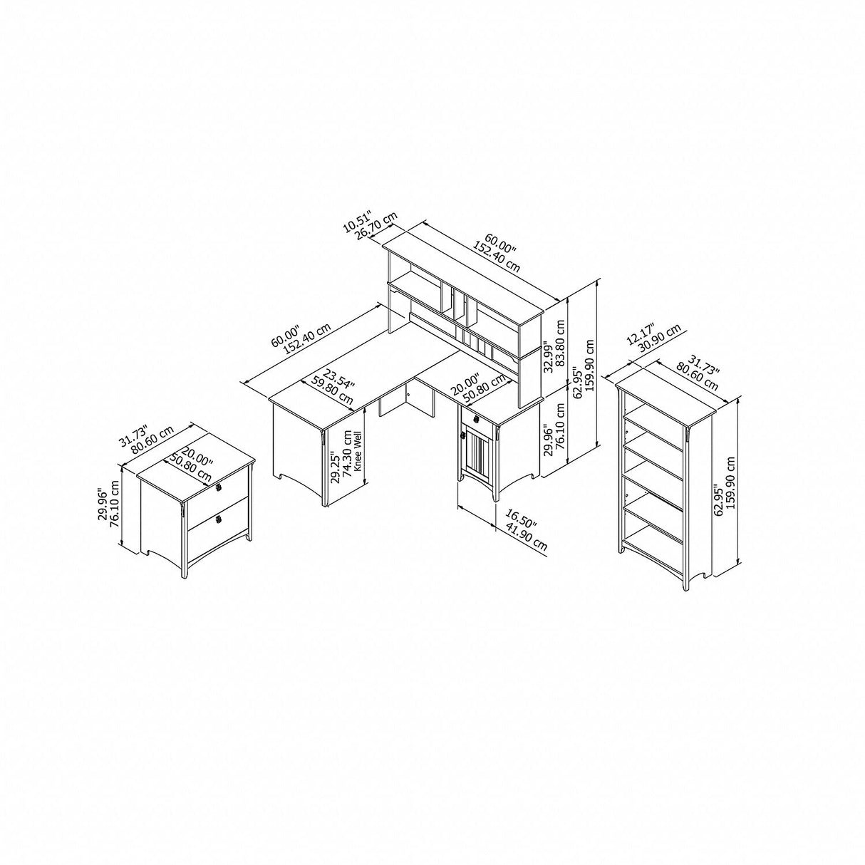 Salinas L-Shaped Executive Desk – 60” Home Office Workstation with Hutch & Storage