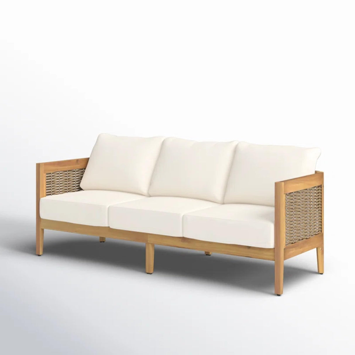 5-Piece Outdoor Acacia Wood Wicker Conversation Set with 3 Seater Sofa