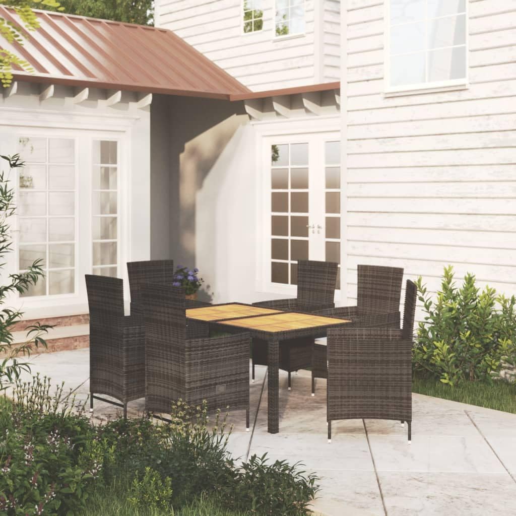 and Durable 7 Piece Patio Dining Set with Cushions, Black Rattan and Powder-Coated