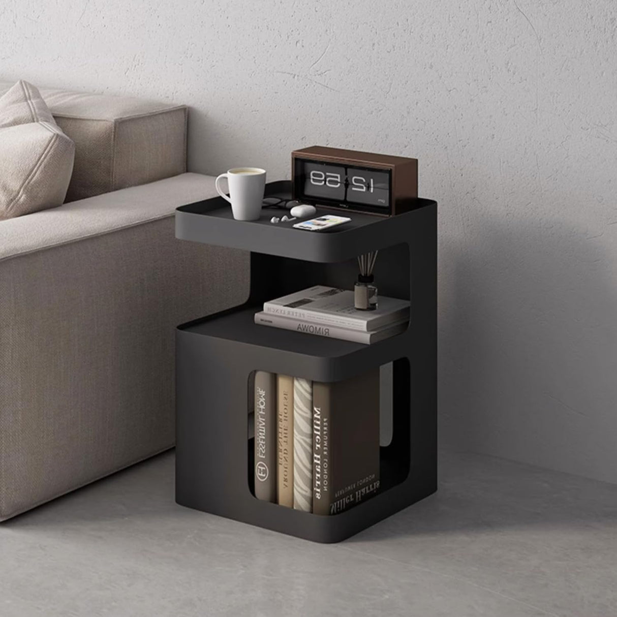 Side Table,Modern end Table,Metal Black nightstand,Bedside Table,3-Tier Accent Table
