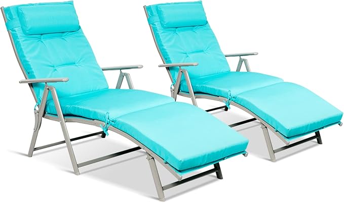 Chaise Lounge Chair for Outside, Pool Folding Reclining Beach Chair W/Removable
