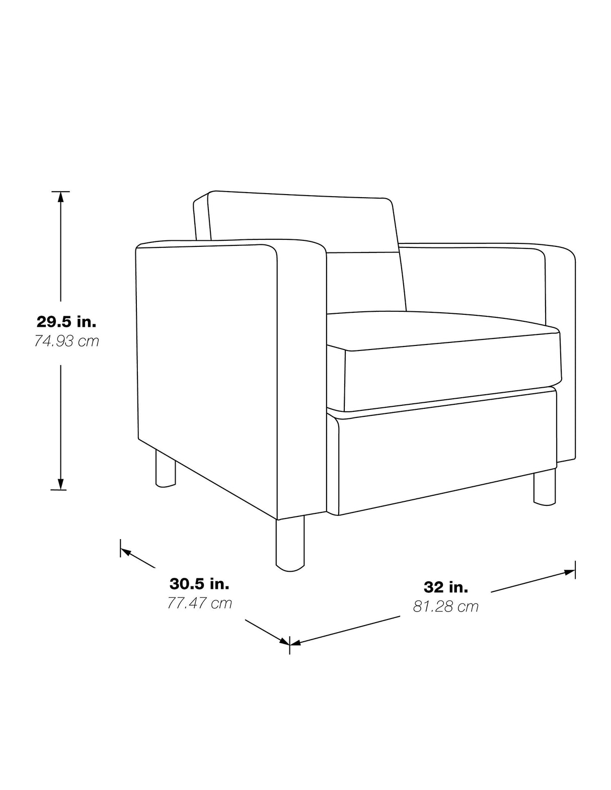 Armchair with Padded Box Spring Seats and Silver Finish Legs, Dillon Buff Faux Leather