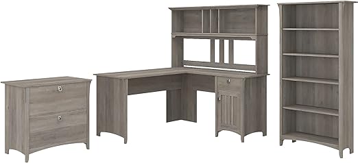Salinas L-Shaped Executive Desk – 60” Home Office Workstation with Hutch & Storage