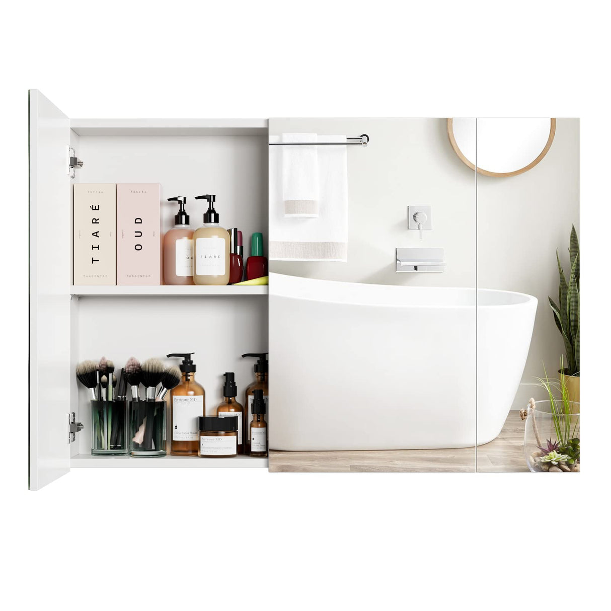 Medicine Cabinet with 3 Mirrored Doors, Surface or Recessed Mount Bathroom Medicine