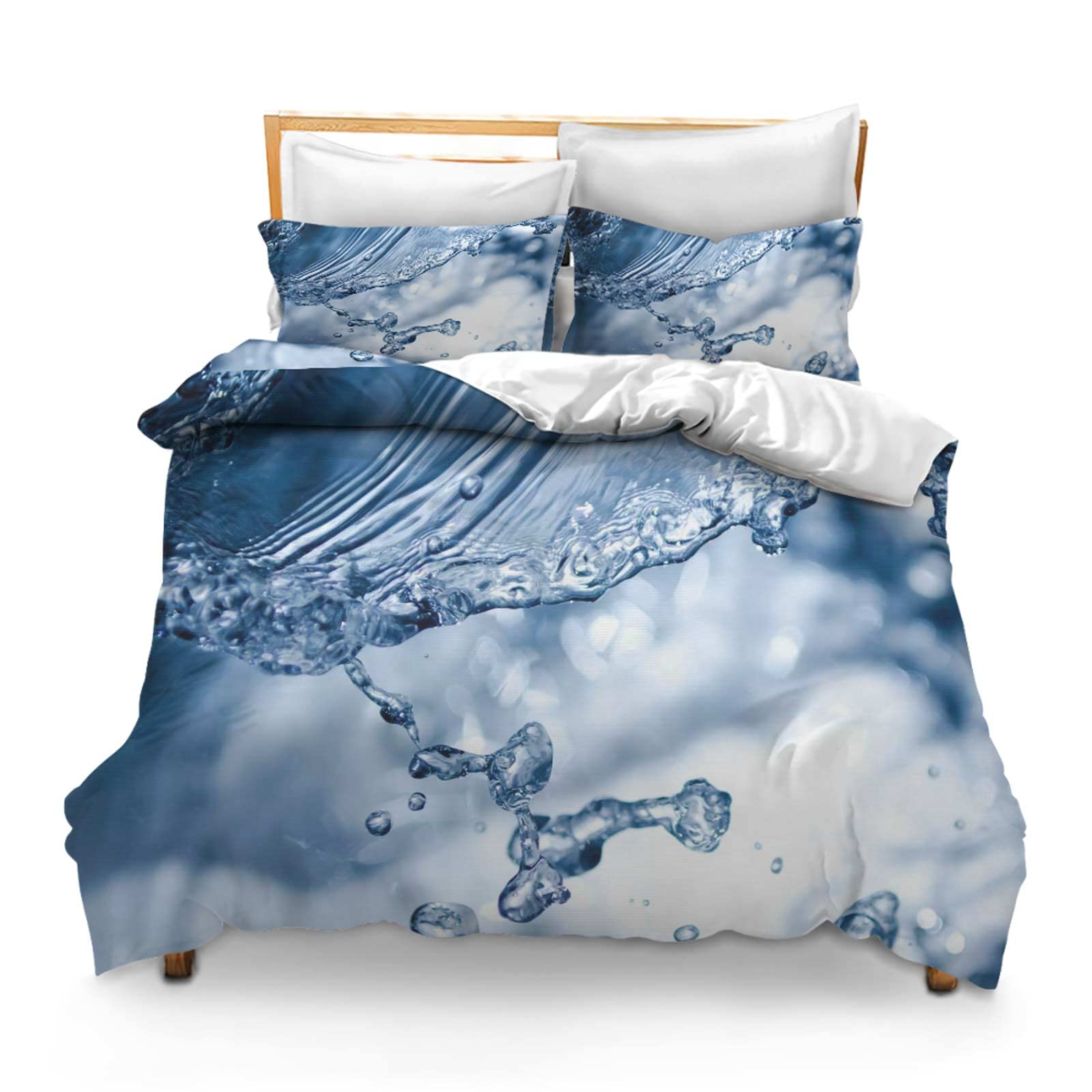 Printed Comforter Cover Set Twin Size Splash Aqua Water Pouring Clear Water Droplets